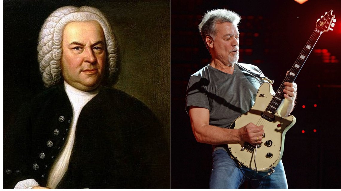 Johan Sebastian Bach og Eddie Van Halen. Foto: Wikipedia - Mediapunch/ REX/ NTB Johan Sebastian Bach og Eddie Van Halen. Foto: Wikipedia - Mediapunch/ REX/ NTB