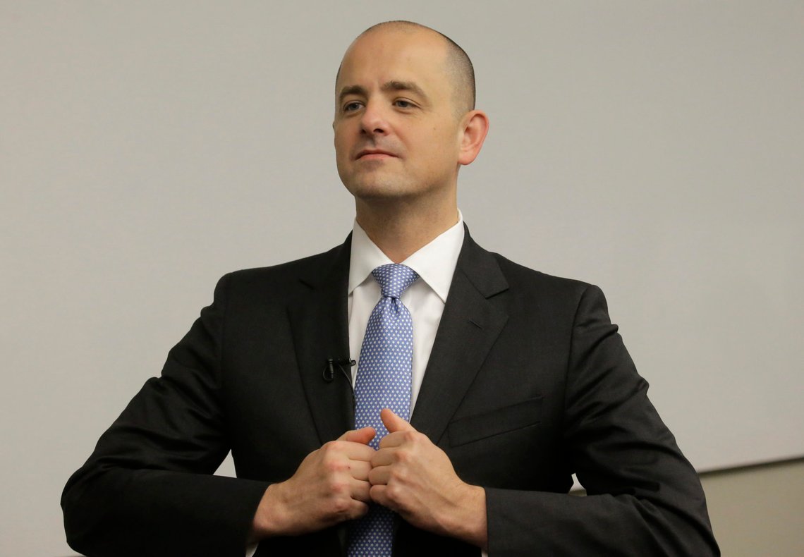 FILE - In this Aug. 27, 2016 file photo, independent presidential candidate Evan McMullin, participates in a staff meeting near Salt Lake City. The usual cohesion of voters in the conservative, Republican stronghold of Utah has been blown up this election season by Donald Trump?Äôs brashness and volatility, creating unprecedented uncertainty for a state that has been a shoo-in for GOP presidential candidates for a half century. (AP Photo/Rick Bowmer, File) FILE - In this Aug. 27, 2016 file photo, independent presidential candidate Evan McMullin, participates in a staff meeting near Salt Lake City. The usual cohesion of voters in the conservative, Republican stronghold of Utah has been blown up this election season by Donald Trump?Äôs brashness and volatility, creating unprecedented uncertainty for a state that has been a shoo-in for GOP presidential candidates for a half century. (AP Photo/Rick Bowmer, File)