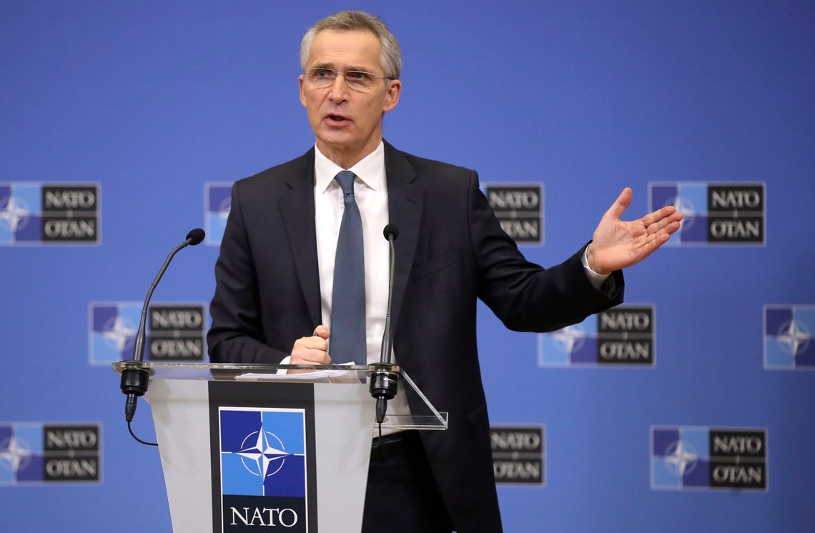 NATO Secretary General Jens Stoltenberg speaks during a media conference ahead of a NATO defense minister's meeting at NATO headquarters in Brussels, Monday, Feb. 15, 2021. (Olivier Hoslet, Pool via AP) NATO Secretary General Jens Stoltenberg speaks during a media conference ahead of a NATO defense minister's meeting at NATO headquarters in Brussels, Monday, Feb. 15, 2021. (Olivier Hoslet, Pool via AP)