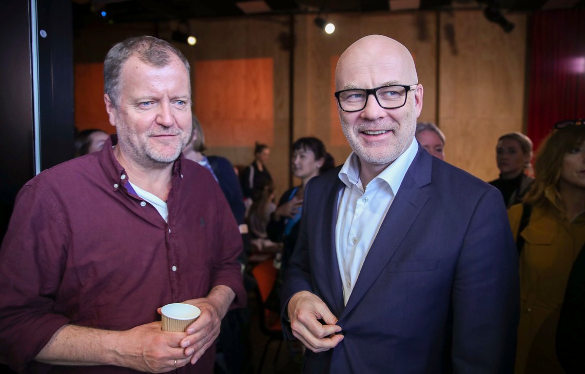 Oslo 20190618.
Charlo Halvorsen og Thor Gjermund Eriksen på NRKs høstslipp.
Foto: Vidar Ruud / NTB Oslo 20190618.
Charlo Halvorsen og Thor Gjermund Eriksen på NRKs høstslipp.
Foto: Vidar Ruud / NTB