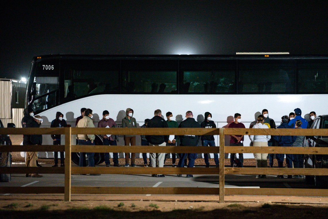 FILE - In this Sunday, March 14, 2021, file photo, migrant children and teenagers are processed after entering the site of a temporary holding facility south of Midland, Texas. Teenagers began arriving Sunday at a converted camp for oilfield workers where volunteers from the American Red Cross will care for them. (Eli Hartman/Odessa American via AP, File) FILE - In this Sunday, March 14, 2021, file photo, migrant children and teenagers are processed after entering the site of a temporary holding facility south of Midland, Texas. Teenagers began arriving Sunday at a converted camp for oilfield workers where volunteers from the American Red Cross will care for them. (Eli Hartman/Odessa American via AP, File)