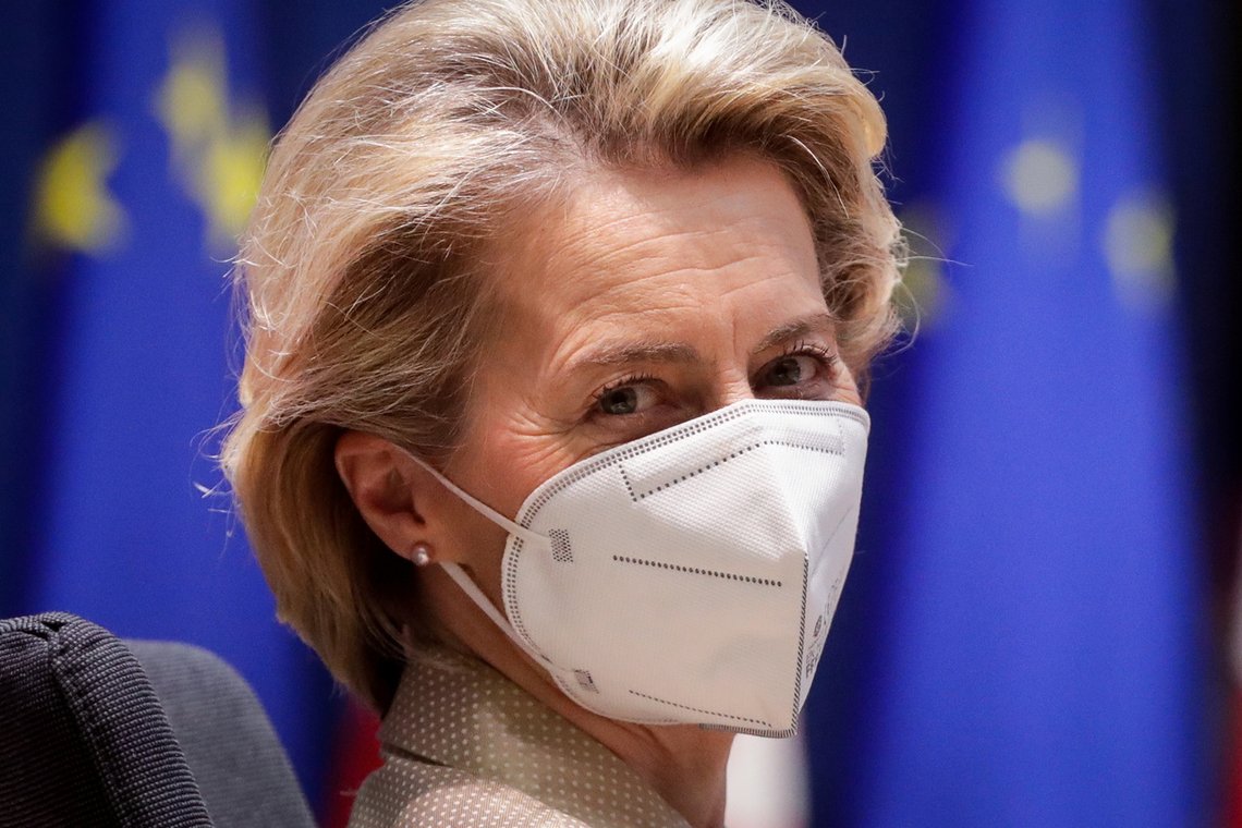 European Commission President Ursula von der Leyen wears a mask as she attends a video call with Turkey's President Recep Tayyip Erdogan (not pictured) in Brussels, Belgium, March 19, 2021. Stephanie Lecocq/Pool via REUTERS European Commission President Ursula von der Leyen wears a mask as she attends a video call with Turkey's President Recep Tayyip Erdogan (not pictured) in Brussels, Belgium, March 19, 2021. Stephanie Lecocq/Pool via REUTERS