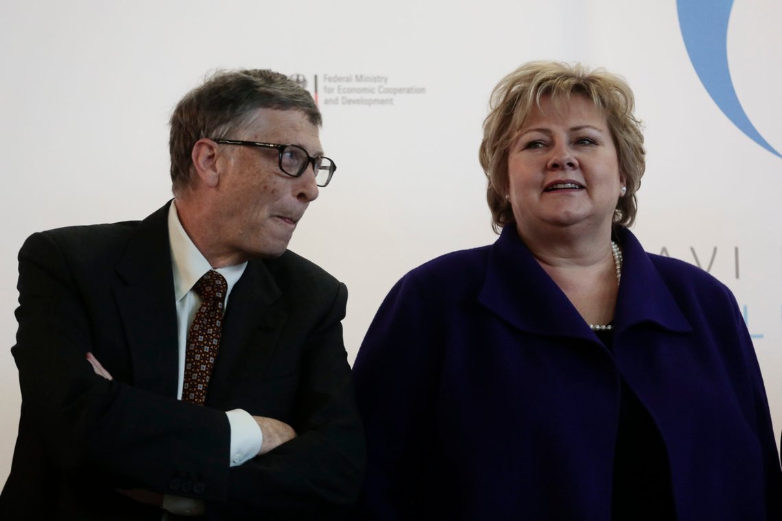 The Prime Minister of Norway Erna Solberg, right, stands next to Bill Gates during the Gavi Pledging Conference in Berlin, Tuesday, Jan. 27, 2015. Gavi is the international organization for a global Vaccine Alliance bringing together public and private sectors with the goal of creating access to new vaccines for children living in the world?s poorest countries. (AP Photo/Markus Schreiber) The Prime Minister of Norway Erna Solberg, right, stands next to Bill Gates during the Gavi Pledging Conference in Berlin, Tuesday, Jan. 27, 2015. Gavi is the international organization for a global Vaccine Alliance bringing together public and private sectors with the goal of creating access to new vaccines for children living in the world?s poorest countries. (AP Photo/Markus Schreiber)