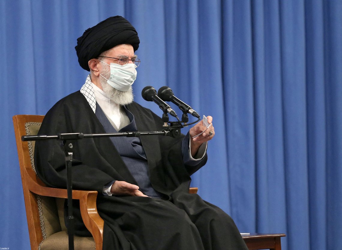 A handout picture provided by the office of Iran's Supreme Leader Ayatollah Ali Khamenei on February 21, 2021 shows him meeting with members of the Iranian Assembly of Experts members in the capital Tehran. (Photo by - / KHAMENEI.IR / AFP) / === RESTRICTED TO EDITORIAL USE - MANDATORY CREDIT "AFP PHOTO / HO / KHAMENEI.IR" - NO MARKETING NO ADVERTISING CAMPAIGNS - DISTRIBUTED AS A SERVICE TO CLIENTS === A handout picture provided by the office of Iran's Supreme Leader Ayatollah Ali Khamenei on February 21, 2021 shows him meeting with members of the Iranian Assembly of Experts members in the capital Tehran. (Photo by - / KHAMENEI.IR / AFP) / === RESTRICTED TO EDITORIAL USE - MANDATORY CREDIT "AFP PHOTO / HO / KHAMENEI.IR" - NO MARKETING NO ADVERTISING CAMPAIGNS - DISTRIBUTED AS A SERVICE TO CLIENTS ===