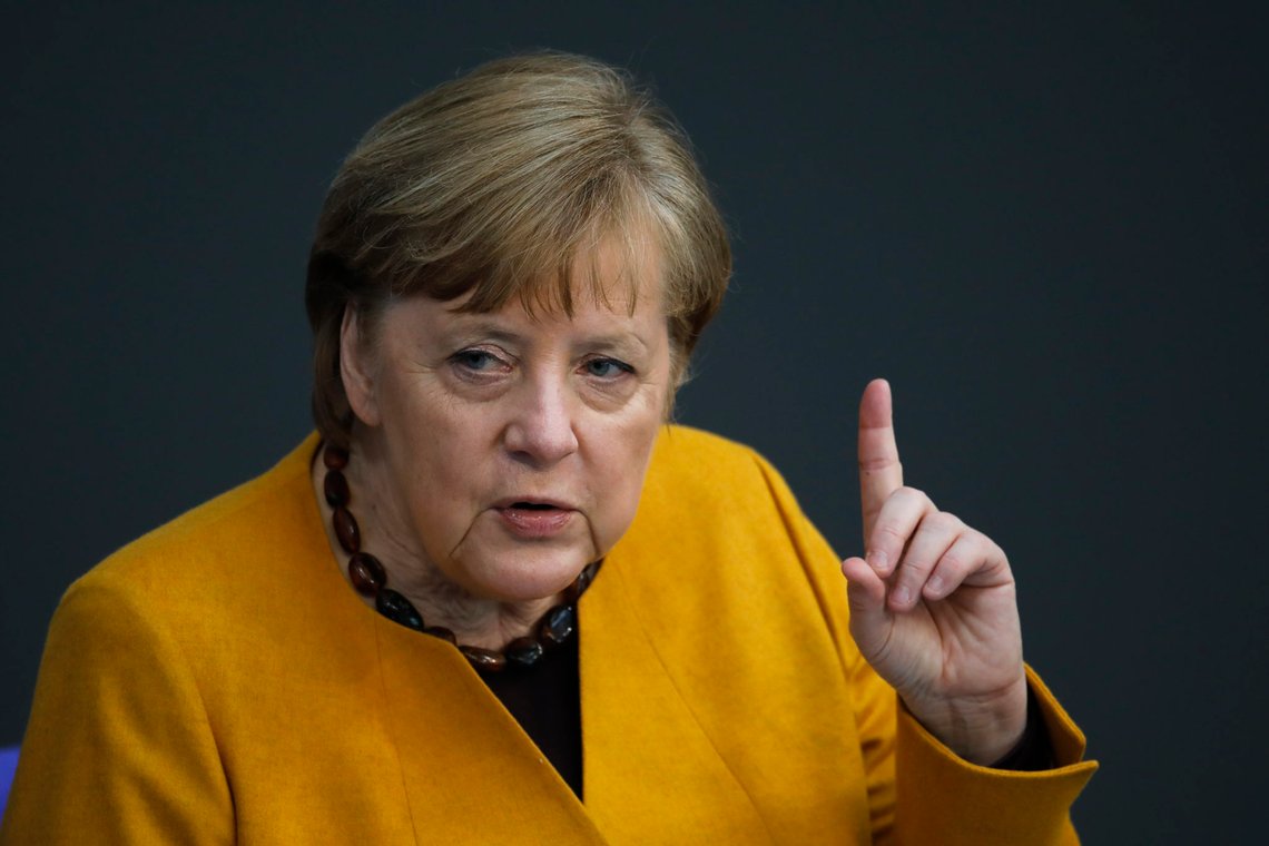 German Chancellor Angela Merkel, center, answers questions from lawmakers at German parliament Bundestag in Berlin, Germany, Wednesday, March 24, 2021. (AP Photo/Markus Schreiber) German Chancellor Angela Merkel, center, answers questions from lawmakers at German parliament Bundestag in Berlin, Germany, Wednesday, March 24, 2021. (AP Photo/Markus Schreiber)