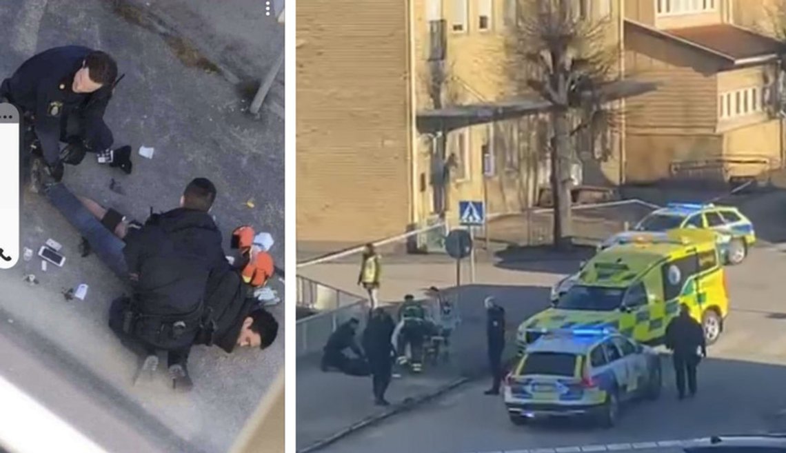 Private foto av det som skal være pågripelsen av gjerningsmannen. Private foto av det som skal være pågripelsen av gjerningsmannen.