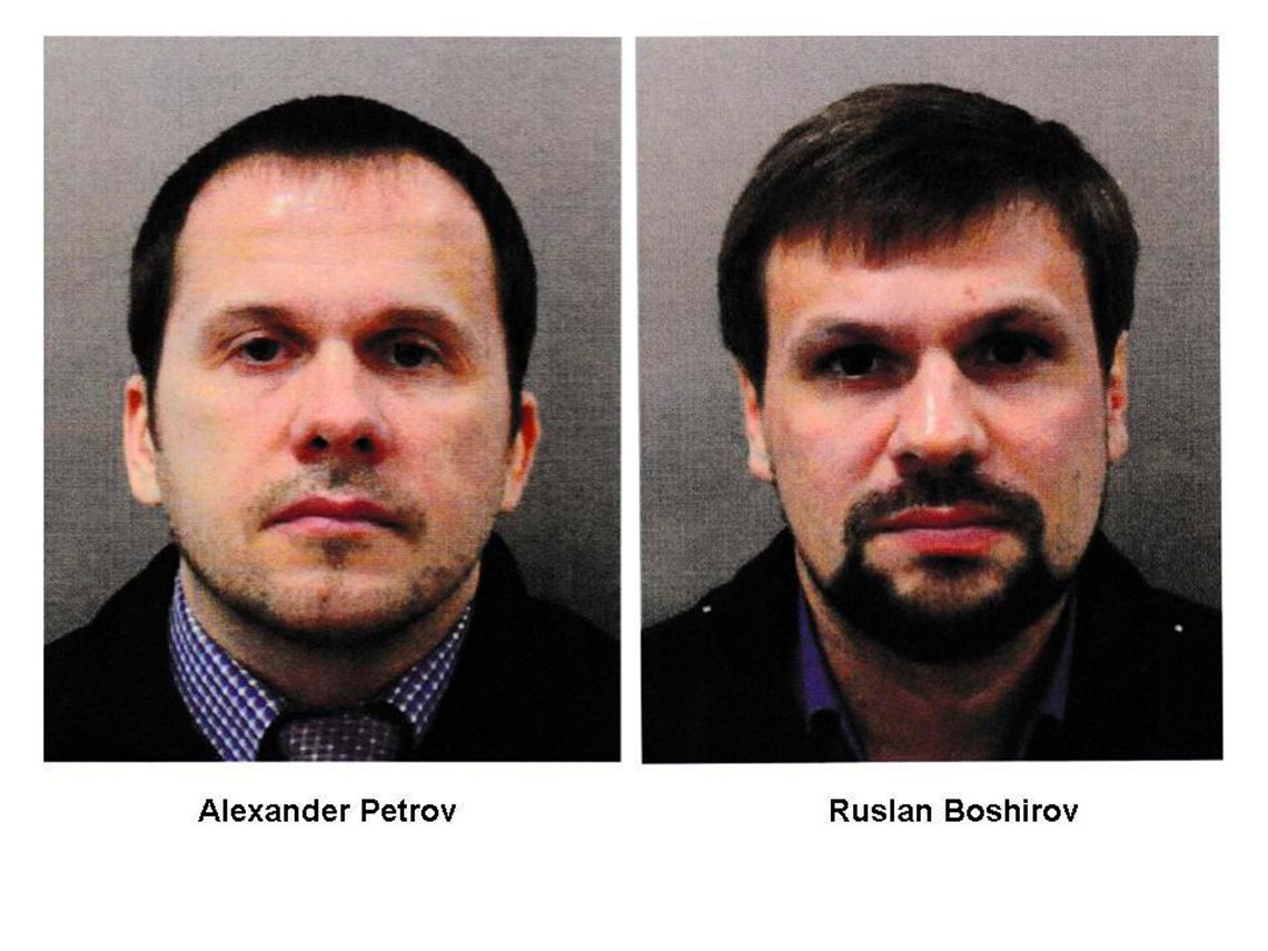 FILE - In this file combination photo made available by the Metropolitan Police on Wednesday Sept. 5, 2018, shows men identified as Alexander Petrov, left, and Ruslan Boshirov. The Czech Republic announced Saturday that it was expelling 18 Russian diplomats who it has identified as spies in a case related to a huge ammunition depot explosion in 2014. Czech police's organized crime unit on Saturday April 17, 2021 published photos of two foreign citizens who visited the country, including the Zlin region where Vrbetice is located, between Oct. 11 and Oct. 16 in 2014 and asked the public for any information about them. The two were using Russian passports and were identified as Alexander Petrov, 41, and Ruslan Boshirov, 43. Petrov and Boshirov were charged in absentia by Britain in 2018 for trying to kill former Russian spy Sergei Skripal and his daughter, Yulia, with the Soviet nerve agent Novichok.(Metropolitan Police via AP) FILE - In this file combination photo made available by the Metropolitan Police on Wednesday Sept. 5, 2018, shows men identified as Alexander Petrov, left, and Ruslan Boshirov. The Czech Republic announced Saturday that it was expelling 18 Russian diplomats who it has identified as spies in a case related to a huge ammunition depot explosion in 2014. Czech police's organized crime unit on Saturday April 17, 2021 published photos of two foreign citizens who visited the country, including the Zlin region where Vrbetice is located, between Oct. 11 and Oct. 16 in 2014 and asked the public for any information about them. The two were using Russian passports and were identified as Alexander Petrov, 41, and Ruslan Boshirov, 43. Petrov and Boshirov were charged in absentia by Britain in 2018 for trying to kill former Russian spy Sergei Skripal and his daughter, Yulia, with the Soviet nerve agent Novichok.(Metropolitan Police via AP)