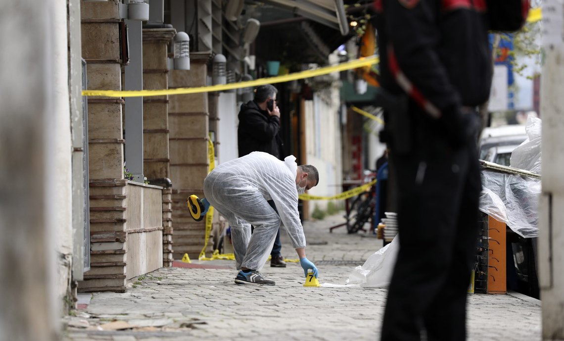 A policeman investigates the area outside Dine Hoxha mosque after a knife attack in Tirana, Albania, Monday, April 19, 2021. Monday, April 19, 2021. Police say an Albanian man with a knife has attacked five people at a mosque in the capital of Tirana. A police statement said Rudolf Nikolli, 34, entered the Dine Hoxha mosque in downtown Tirana about 2:30 p.m. and wounded five people with a knife. (AP Photo) A policeman investigates the area outside Dine Hoxha mosque after a knife attack in Tirana, Albania, Monday, April 19, 2021. Monday, April 19, 2021. Police say an Albanian man with a knife has attacked five people at a mosque in the capital of Tirana. A police statement said Rudolf Nikolli, 34, entered the Dine Hoxha mosque in downtown Tirana about 2:30 p.m. and wounded five people with a knife. (AP Photo)