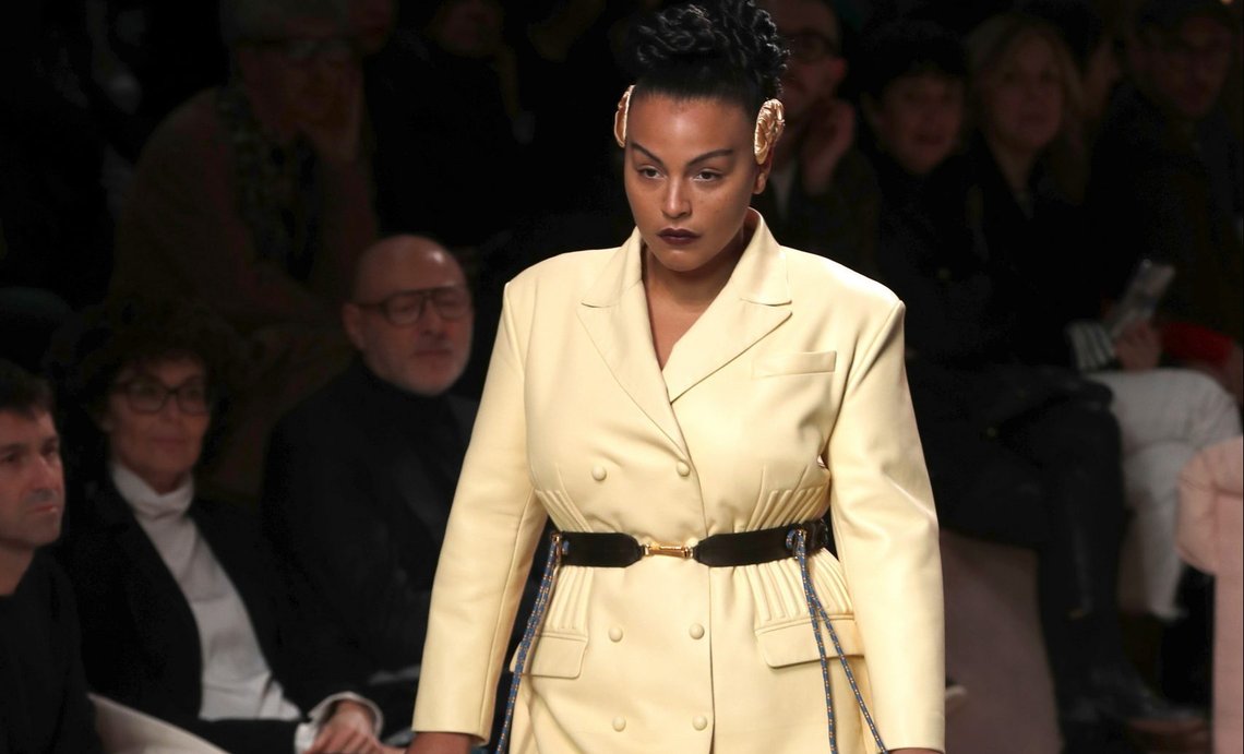 Paloma Elsesser wears a creation as part of Fendi's Fall/Winter 2020/2021 collection, presented in Milan, Italy, Thursday, Feb. 20, 2020. (AP Photo/Antonio Calanni) Paloma Elsesser wears a creation as part of Fendi's Fall/Winter 2020/2021 collection, presented in Milan, Italy, Thursday, Feb. 20, 2020. (AP Photo/Antonio Calanni)