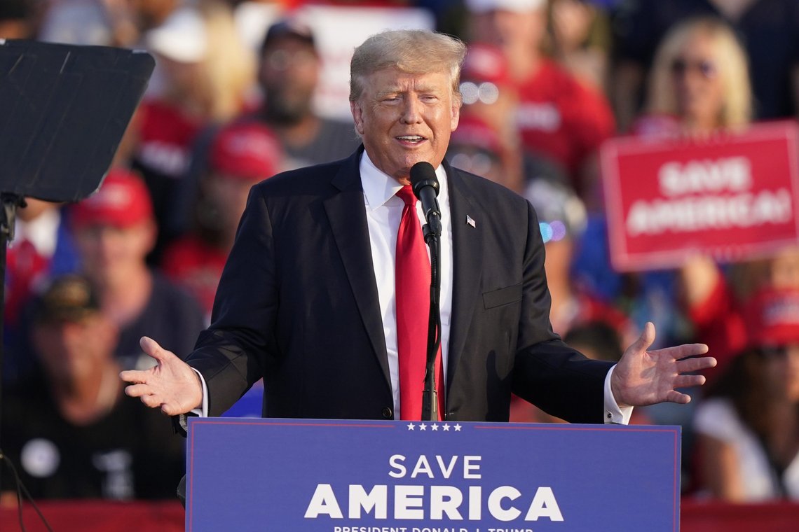 Former President Donald Trump speaks at a rally at the Lorain County Fairgrounds, Saturday, June 26, 2021, in Wellington, Ohio. (AP Photo/Tony Dejak) Former President Donald Trump speaks at a rally at the Lorain County Fairgrounds, Saturday, June 26, 2021, in Wellington, Ohio. (AP Photo/Tony Dejak)