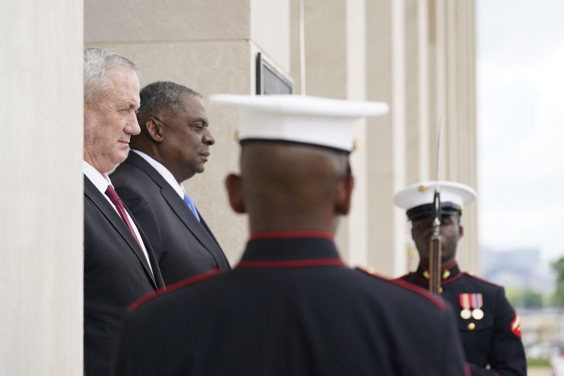 Secretary of Defense Lloyd Austin hosts an honor cordon welcoming Israeli Defense Minister Benny Gantz at the Pentagon in Washington, Thursday, June 3, 2021. (AP Photo/Andrew Harnik) Secretary of Defense Lloyd Austin hosts an honor cordon welcoming Israeli Defense Minister Benny Gantz at the Pentagon in Washington, Thursday, June 3, 2021. (AP Photo/Andrew Harnik)