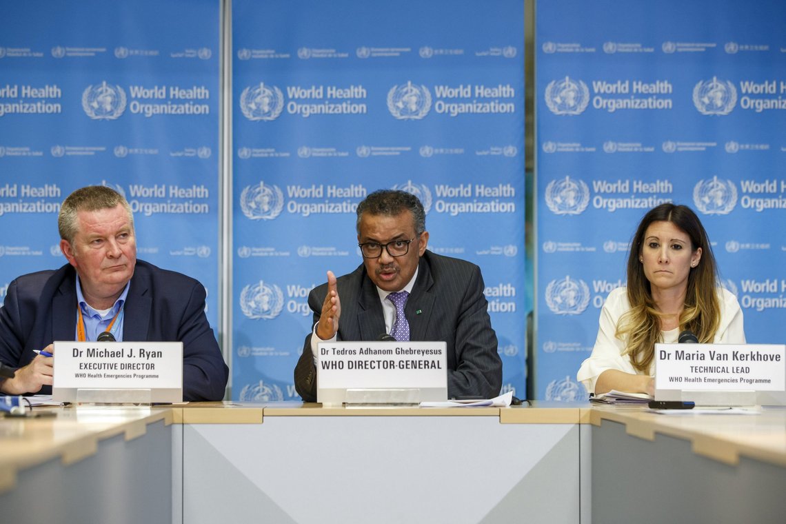 FILE - In this file photo dated Monday, March 9, 2020, Tedros Adhanom Ghebreyesus, director general of the World Health Organization, centre, speaks during a news conference on updates regarding on the coronavirus COVID-19, at the WHO headquarters in Geneva, Switzerland. Accompanying Tedros are Michael Ryan, left, executive director of WHO's Health Emergencies program, and Maria van Kerkhove, right, technical lead of WHO's Health Emergencies program. The way WHO handled the global response to the COVID-19 pandemic is under scrutiny, facing calls for the U.N. health agency to be overhauled and WHO has bowed to demands for an independent review. (Salvatore Di Nolfi/Keystone FILE via AP) FILE - In this file photo dated Monday, March 9, 2020, Tedros Adhanom Ghebreyesus, director general of the World Health Organization, centre, speaks during a news conference on updates regarding on the coronavirus COVID-19, at the WHO headquarters in Geneva, Switzerland. Accompanying Tedros are Michael Ryan, left, executive director of WHO's Health Emergencies program, and Maria van Kerkhove, right, technical lead of WHO's Health Emergencies program. The way WHO handled the global response to the COVID-19 pandemic is under scrutiny, facing calls for the U.N. health agency to be overhauled and WHO has bowed to demands for an independent review. (Salvatore Di Nolfi/Keystone FILE via AP)