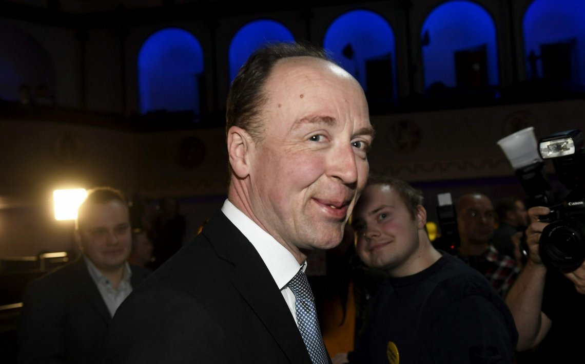 Chairman of The Finns Party Jussi Halla-aho arrives at the parliamentary election party in Helsinki, Sunday, April 14, 2019. Voters in Finland are casting ballots in a parliamentary election Sunday after climate change dominated the campaign, even overshadowing topics like reforming the nation's generous welfare model. (Vesa Moilanen/Lehtikuva via AP) Chairman of The Finns Party Jussi Halla-aho arrives at the parliamentary election party in Helsinki, Sunday, April 14, 2019. Voters in Finland are casting ballots in a parliamentary election Sunday after climate change dominated the campaign, even overshadowing topics like reforming the nation's generous welfare model. (Vesa Moilanen/Lehtikuva via AP)