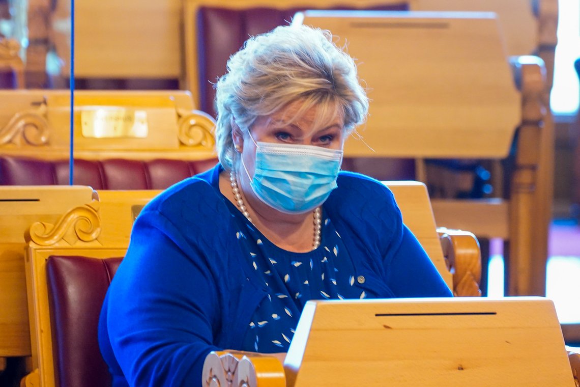 Statsminister Erna Solberg (H) var på plass i Stortinget onsdag. Foto: Terje Pedersen / NTB Statsminister Erna Solberg (H) var på plass i Stortinget onsdag. Foto: Terje Pedersen / NTB