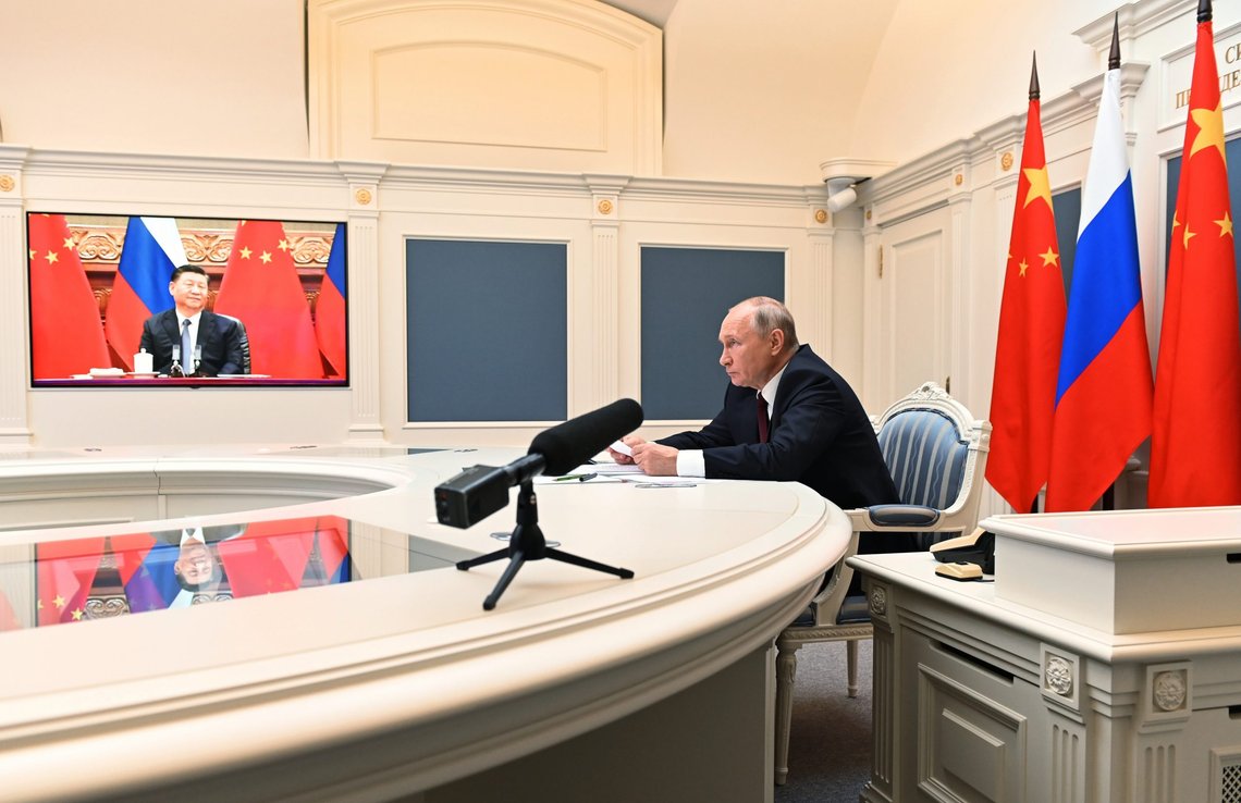 Russian President Vladimir Putin talks with Chinese President Xi Jinping, on the screen, via video conference in Moscow, Russia, Monday, June 28, 2021. (Alexei Nikolsky, Sputnik, Kremlin Pool Photo via AP) Russian President Vladimir Putin talks with Chinese President Xi Jinping, on the screen, via video conference in Moscow, Russia, Monday, June 28, 2021. (Alexei Nikolsky, Sputnik, Kremlin Pool Photo via AP)