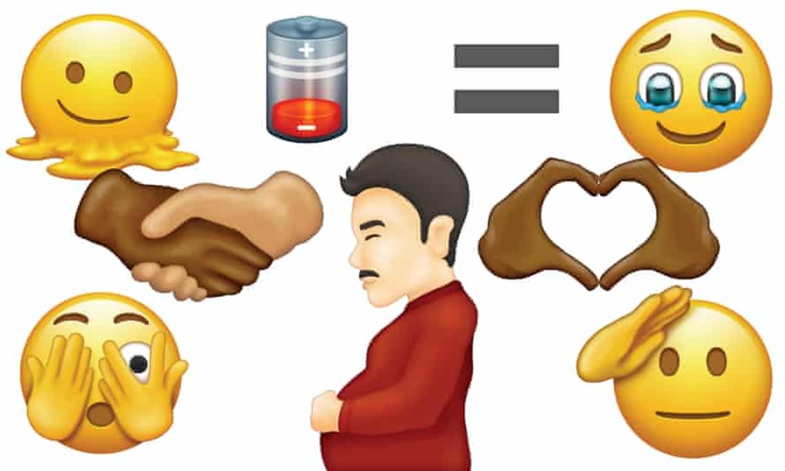 Nye emojis skal øke utvalget av kjønnsnøytrale symboler, som blant annet en emoji av en gravid mann. Foto: Emojipedia Nye emojis skal øke utvalget av kjønnsnøytrale symboler, som blant annet en emoji av en gravid mann. Foto: Emojipedia