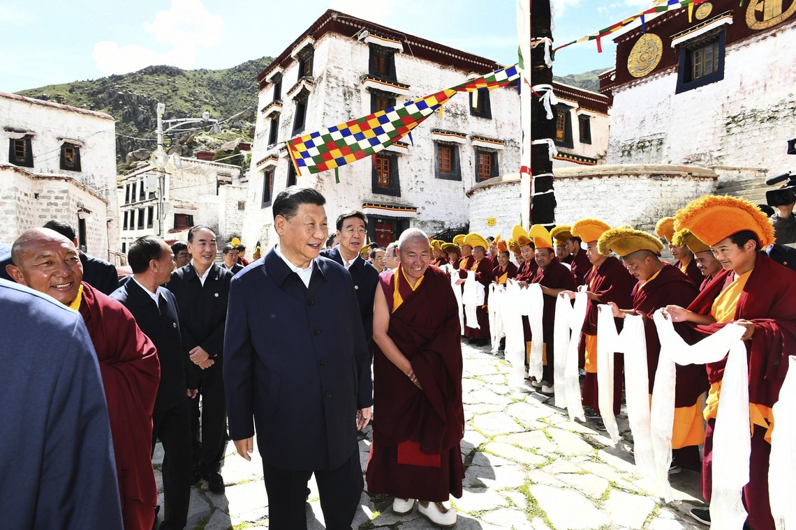 In this photo released by Xinhua News Agency, Chinese President Xi Jinping, visits the Drepung Monastery located in the western suburbs of Lhasa, southwestern China's Tibet Autonomous Region on Thursday, July 22, 2021. Xi visited the Tibet Autonomous Region from Wednesday to Friday. Chinese leader Xi Jinping has made a rare visit to Tibet as authorities tighten controls over the Himalayan region's traditional Buddhist culture, accompanied by an accelerated drive for economic development. (Xie Huanchi/Xinhua via AP) In this photo released by Xinhua News Agency, Chinese President Xi Jinping, visits the Drepung Monastery located in the western suburbs of Lhasa, southwestern China's Tibet Autonomous Region on Thursday, July 22, 2021. Xi visited the Tibet Autonomous Region from Wednesday to Friday. Chinese leader Xi Jinping has made a rare visit to Tibet as authorities tighten controls over the Himalayan region's traditional Buddhist culture, accompanied by an accelerated drive for economic development. (Xie Huanchi/Xinhua via AP)