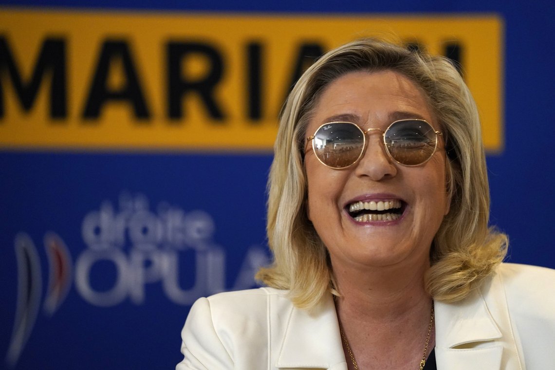 Far-right leader Marine le Pen smiles during a press conference in Toulon, southern France, Thursday, June 17, 2021. Although the winner of Sundays June 20 and 27 in the regional elections will only deal with local issues, Marine Le Pen's Rassemblement National (National Rally) party could for the first time capture one of France's 13 regions. (AP Photo/Daniel Cole) Far-right leader Marine le Pen smiles during a press conference in Toulon, southern France, Thursday, June 17, 2021. Although the winner of Sundays June 20 and 27 in the regional elections will only deal with local issues, Marine Le Pen's Rassemblement National (National Rally) party could for the first time capture one of France's 13 regions. (AP Photo/Daniel Cole)
