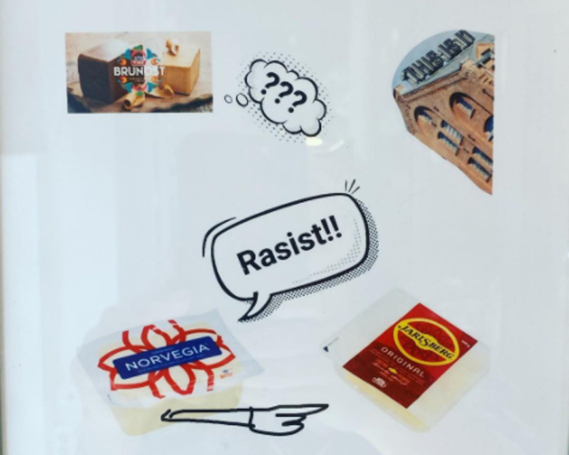Utsnitt av "Cheesy" av Magnus Vanebo som var et av kunstverkene under utstillingen "How Shameful" på Galleri Kladden, 17. - 24. juli 2021. Utsnitt av "Cheesy" av Magnus Vanebo som var et av kunstverkene under utstillingen "How Shameful" på Galleri Kladden, 17. - 24. juli 2021.