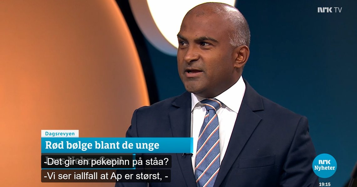 Politisk kommentator Lars Nehru Sand er neppe den mest skyldige for Dagsrevyens havari av en skolevalgdekning tirsdag. Politisk kommentator Lars Nehru Sand er neppe den mest skyldige for Dagsrevyens havari av en skolevalgdekning tirsdag.