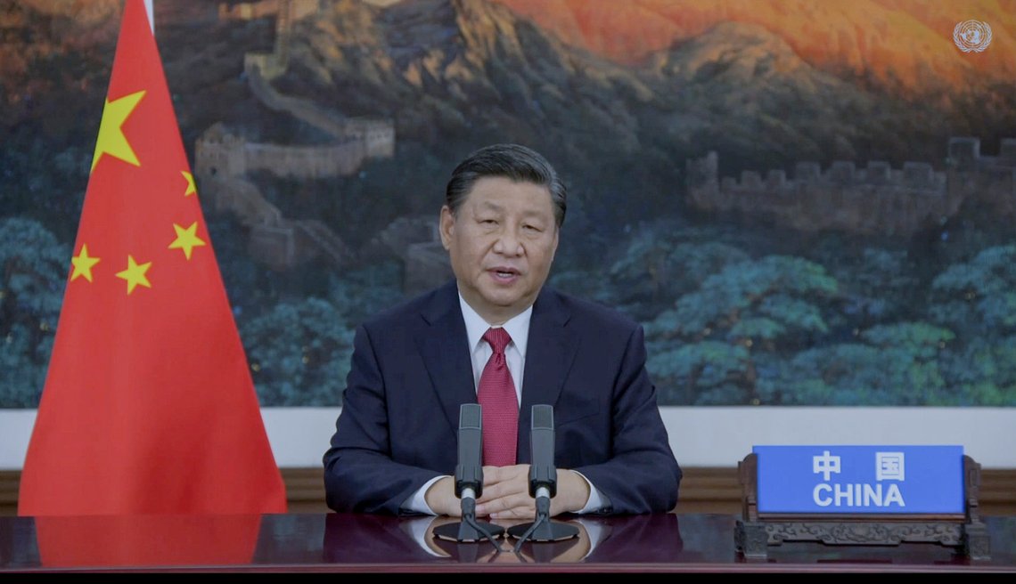 Xi Jinping holdt en tale via videoopptak til FNs hovedforsamling tirsdag 21. september 2021. Foto: UN Web TV via AP/ NTB Xi Jinping holdt en tale via videoopptak til FNs hovedforsamling tirsdag 21. september 2021. Foto: UN Web TV via AP/ NTB