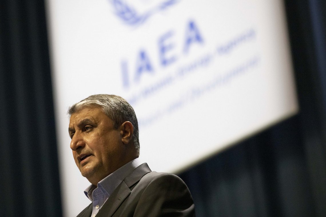 Mohammad Eslami, leder for Iran's nuclear agency (AEOI) på senen under en IAEA-konferanse i september 2020. Foto: Lisa Leutner / AP Photo / NTB Mohammad Eslami, leder for Iran's nuclear agency (AEOI) på senen under en IAEA-konferanse i september 2020. Foto: Lisa Leutner / AP Photo / NTB