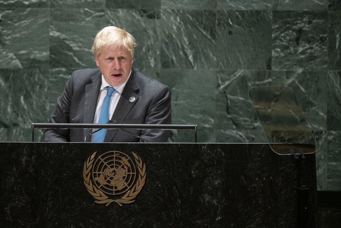 Storbritannias statsminister Boris Johnson talte til FNs hovedforsamling onsdag kveld. Foto: Eduardo Munoz/Pool Photo via AP/NTB Storbritannias statsminister Boris Johnson talte til FNs hovedforsamling onsdag kveld. Foto: Eduardo Munoz/Pool Photo via AP/NTB