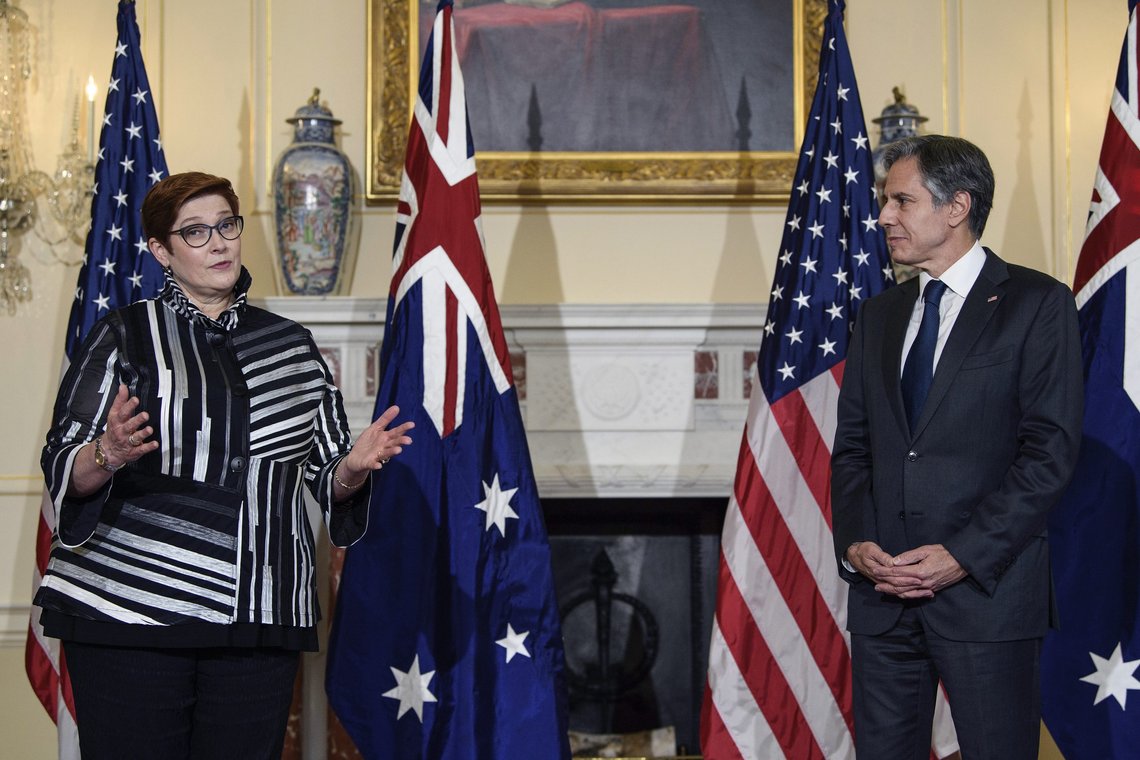 USAs utenriksminister Antony Blinken, og Australias utenriksminister Marise Payne snakker med journalister på State Department i Washington, onsdag 15. september, 2021. Foto: Nicholas Kamm / AP / NTB USAs utenriksminister Antony Blinken, og Australias utenriksminister Marise Payne snakker med journalister på State Department i Washington, onsdag 15. september, 2021. Foto: Nicholas Kamm / AP / NTB