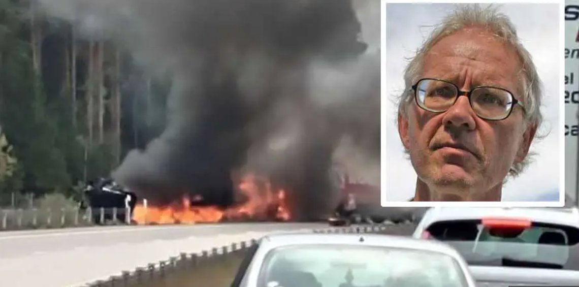 Lars Vilks er død. To politimenn døde også da bilen de tre satt i kom over i motsatt felt og kolliderte med en lastebil. Foto: Samnytt/Innsendt foto Lars Vilks er død. To politimenn døde også da bilen de tre satt i kom over i motsatt felt og kolliderte med en lastebil. Foto: Samnytt/Innsendt foto