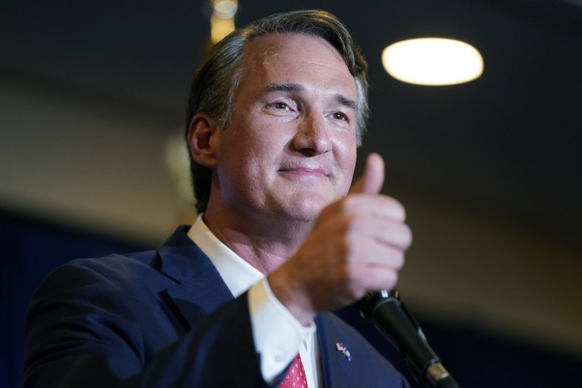 Virginia Gov.-elect Glenn Youngkin speaks at an election night party in Chantilly, Va., early Wednesday, Nov. 3, 2021, after he defeated Democrat Terry McAuliffe. (AP Photo/Andrew Harnik) Virginia Gov.-elect Glenn Youngkin speaks at an election night party in Chantilly, Va., early Wednesday, Nov. 3, 2021, after he defeated Democrat Terry McAuliffe. (AP Photo/Andrew Harnik)