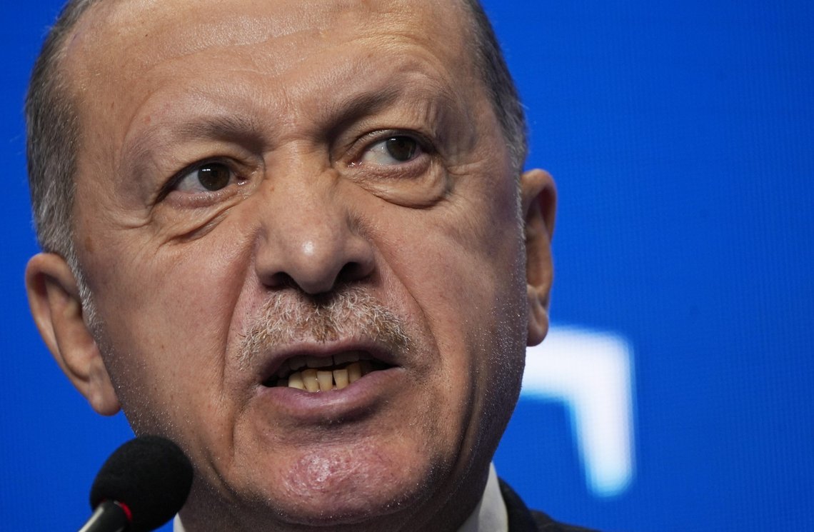 Tyrkias president Recep Tayyip Erdogan på en pressekonferanse på G20-toppmøtet i Roma, søndag 31. oktober 2021. Foto: Domenico Stinellis / AP / NTB Tyrkias president Recep Tayyip Erdogan på en pressekonferanse på G20-toppmøtet i Roma, søndag 31. oktober 2021. Foto: Domenico Stinellis / AP / NTB