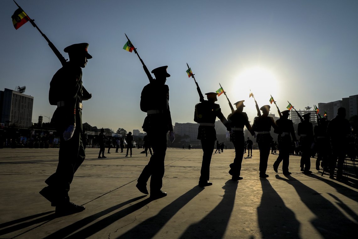 Etiopiske soldater deltok i en parade organisert av lokale myndigheter i hovedstaden Addis Abeba søndag. Foto: AP / NTB Etiopiske soldater deltok i en parade organisert av lokale myndigheter i hovedstaden Addis Abeba søndag. Foto: AP / NTB