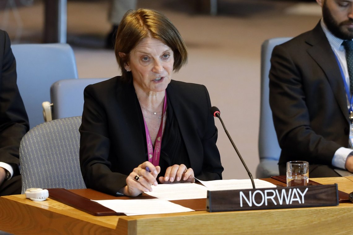FILE - Norway's Ambassador Mona Juul speaks in the Security Council, at United Nations headquarters, Monday, April 29, 2019. The U.N. Security Council, Friday, Oct. 29, 2021, has strongly condemned attacks on schools, teachers and children and called on all parties to promote the right to education in conflicts. “For the first time, the Security Council has adopted a resolution uniquely dedicated to the protection of education,” said Juul, who sponsored the resolution with Niger, told the council after the vote. (AP Photo/Richard Drew, File) FILE - Norway's Ambassador Mona Juul speaks in the Security Council, at United Nations headquarters, Monday, April 29, 2019. The U.N. Security Council, Friday, Oct. 29, 2021, has strongly condemned attacks on schools, teachers and children and called on all parties to promote the right to education in conflicts. “For the first time, the Security Council has adopted a resolution uniquely dedicated to the protection of education,” said Juul, who sponsored the resolution with Niger, told the council after the vote. (AP Photo/Richard Drew, File)