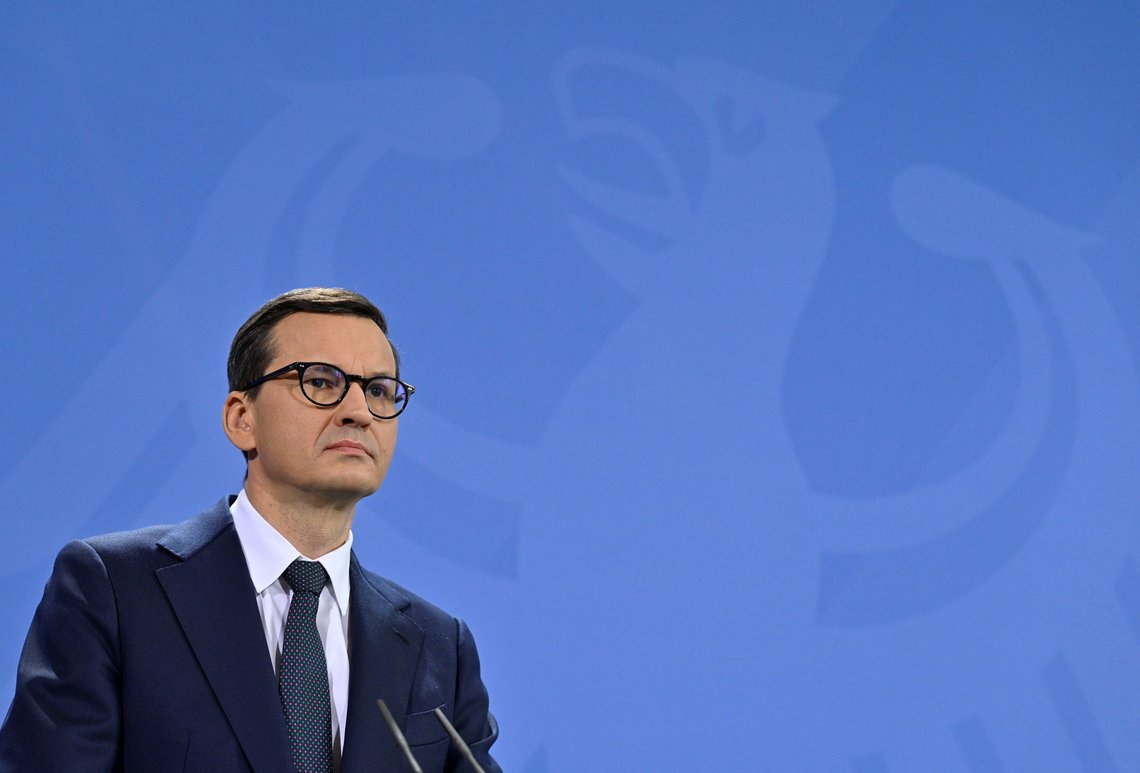 Polens statsminister Mateusz Morawiecki sier Tyskland fører en utopisk og farlig EU-politikk. Foto: John MacDougall, AP / NTB. Polens statsminister Mateusz Morawiecki sier Tyskland fører en utopisk og farlig EU-politikk. Foto: John MacDougall, AP / NTB.