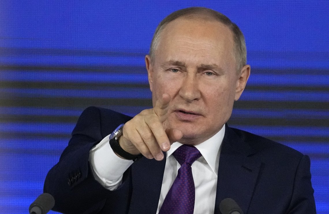 Russlands president Vladimir Putin under sin årlige pressekonferanse i Moskva i dag 23 desember. Foto: Alexander Zemlianichenko / AP Russlands president Vladimir Putin under sin årlige pressekonferanse i Moskva i dag 23 desember. Foto: Alexander Zemlianichenko / AP
