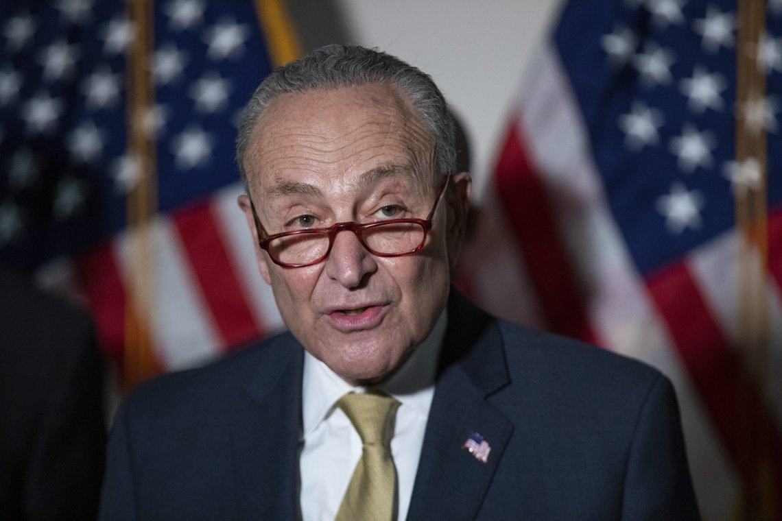 Senate Majority Leader Chuck Schumer, D-N.Y., responds to questions from reporters during a press conference regarding the Democratic party's shift to focus on voting rights at the Capitol in Washington, Tuesday, Jan. 18, 2022. (AP Photo/Amanda Andrade-Rhoades) Senate Majority Leader Chuck Schumer, D-N.Y., responds to questions from reporters during a press conference regarding the Democratic party's shift to focus on voting rights at the Capitol in Washington, Tuesday, Jan. 18, 2022. (AP Photo/Amanda Andrade-Rhoades)