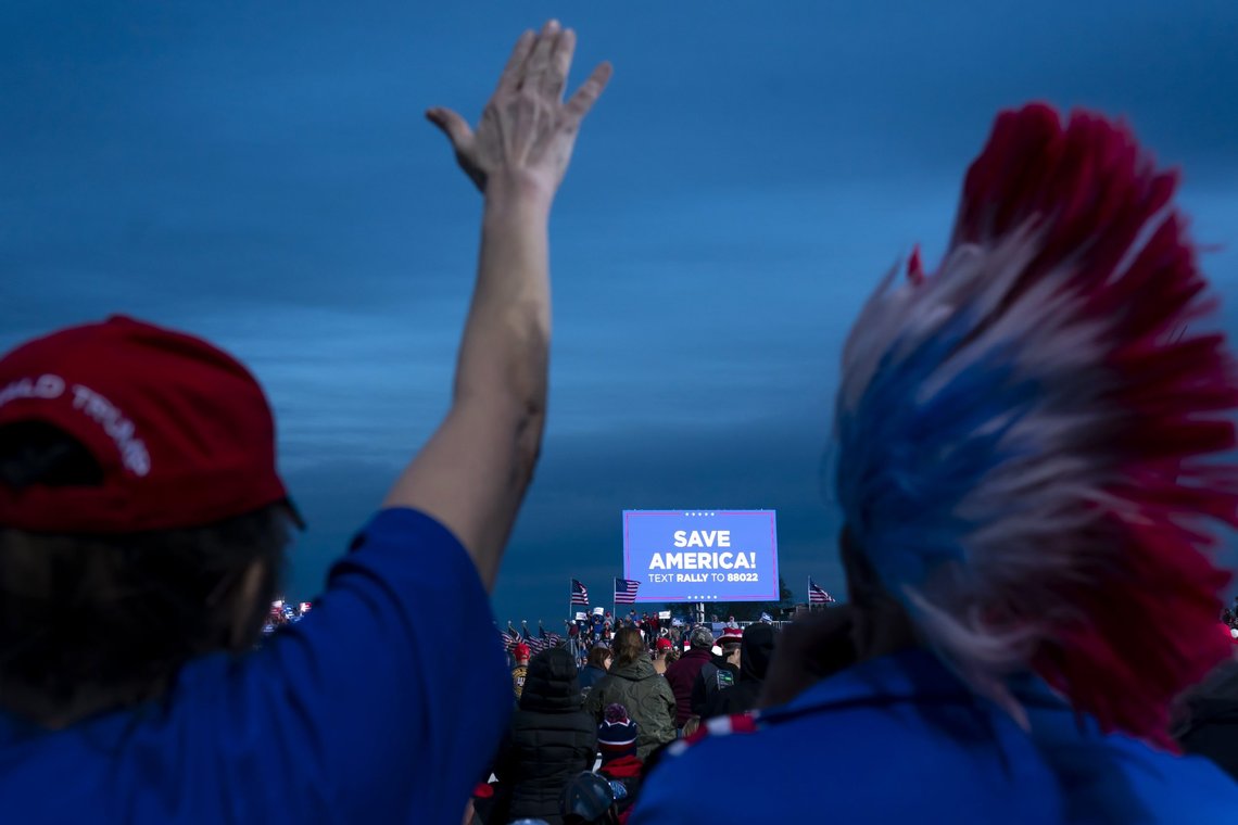 A supporter raises her hand in prayer while listening to a speaker at a rally for former President Donald Trump on Saturday, Jan. 15, 2022, in Florence, Az. (AP Photo/Nathan Howard) A supporter raises her hand in prayer while listening to a speaker at a rally for former President Donald Trump on Saturday, Jan. 15, 2022, in Florence, Az. (AP Photo/Nathan Howard)