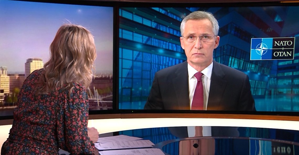 – Vi har Ingen planer om å sende Nato-styrker til Ukraina, sa Jens Stoltenberg til BBC søndag 30.01.22. Skjermdump: BBC – Vi har Ingen planer om å sende Nato-styrker til Ukraina, sa Jens Stoltenberg til BBC søndag 30.01.22. Skjermdump: BBC