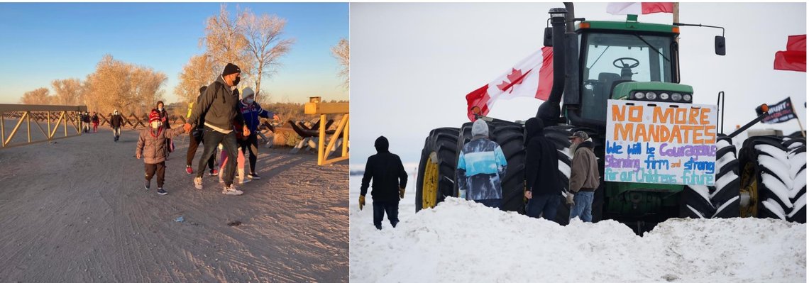 Kontraster mellom USAs nordlige grense med Canada, og den sydlige grensen mot Mexico. Den i nord er stengt. Den i syd er åpen. Fotomontasje: Document (Foto Canada: John Woods/ AP / NTB. Foto USA-Mexico: Elliot Spagat / AP / NTB) Kontraster mellom USAs nordlige grense med Canada, og den sydlige grensen mot Mexico. Den i nord er stengt. Den i syd er åpen. Fotomontasje: Document (Foto Canada: John Woods/ AP / NTB. Foto USA-Mexico: Elliot Spagat / AP / NTB)