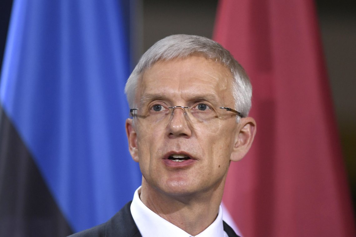 Latvian Prime Minister Krisjanis Karins speaks ahead of consultations on Ukraine crisis, at the Chancellery, Berlin, Thursday Feb. 10, 2022. (Christophe Gateau/Pool via AP) Latvian Prime Minister Krisjanis Karins speaks ahead of consultations on Ukraine crisis, at the Chancellery, Berlin, Thursday Feb. 10, 2022. (Christophe Gateau/Pool via AP)