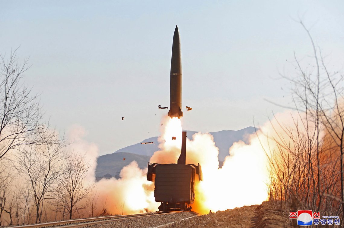 FILE - This file photo provided on Jan. 15, 2022, by the North Korean government shows a missile test from railway in North Pyongan Province, North Korea, on Jan. 14, 2022. Independent journalists were not given access to cover the event depicted in this image distributed by the North Korean government. The content of this image is as provided and cannot be independently verified. Korean language watermark on image as provided by source reads: "KCNA" which is the abbreviation for Korean Central News Agency.(Korean Central News Agency/Korea News Service via AP, File ) FILE - This file photo provided on Jan. 15, 2022, by the North Korean government shows a missile test from railway in North Pyongan Province, North Korea, on Jan. 14, 2022. Independent journalists were not given access to cover the event depicted in this image distributed by the North Korean government. The content of this image is as provided and cannot be independently verified. Korean language watermark on image as provided by source reads: "KCNA" which is the abbreviation for Korean Central News Agency.(Korean Central News Agency/Korea News Service via AP, File )