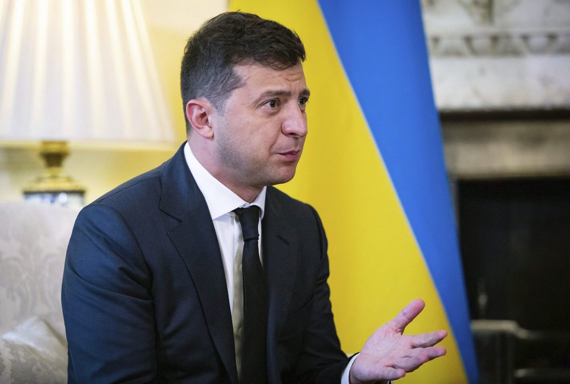 Ukraine President Volodymyr Zelensky, gestures as he talks to Britian's Prime Minister Boris Johnson, during a meeting, in Downing Street, London, Thursday, Oct. 8, 2020. The President is on a two day official visit to Britain. (Aaron Chown/Pool Photo via AP) Ukraine President Volodymyr Zelensky, gestures as he talks to Britian's Prime Minister Boris Johnson, during a meeting, in Downing Street, London, Thursday, Oct. 8, 2020. The President is on a two day official visit to Britain. (Aaron Chown/Pool Photo via AP)