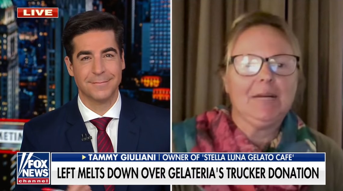 Stella Luna Gelato Café, som eies av Tammy Giuliani og hennes familie, må legge ned driften etter trusler og trakassering. Hun er en av de som ble avslørt som donor til de canadiske truckerne som demonstrerer i Ottawa. Skjermdump YouTube/Fox News Stella Luna Gelato Café, som eies av Tammy Giuliani og hennes familie, må legge ned driften etter trusler og trakassering. Hun er en av de som ble avslørt som donor til de canadiske truckerne som demonstrerer i Ottawa. Skjermdump YouTube/Fox News