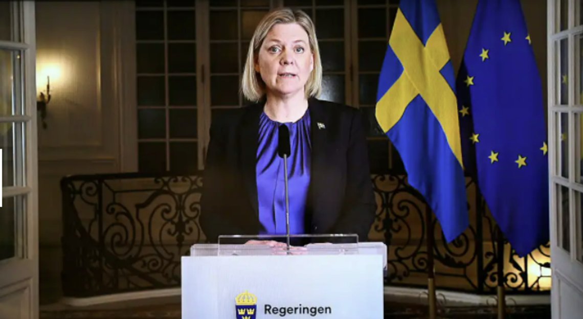 – Sverige ska ha ett sterkt forsvar, sa statsminister Magdalena Andersson under talen til nasjonen. (Skjermdump fra video) – Sverige ska ha ett sterkt forsvar, sa statsminister Magdalena Andersson under talen til nasjonen. (Skjermdump fra video)