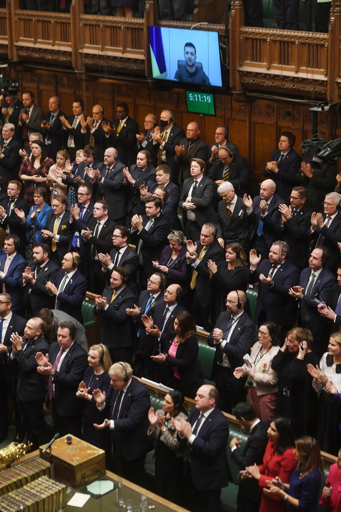 Ukrainas president Volodymyr Zelenskyj fikk stående applaus av det britiske parlamentet. Foto: Jessica Taylor / UK Parliament via AP / NTB Ukrainas president Volodymyr Zelenskyj fikk stående applaus av det britiske parlamentet. Foto: Jessica Taylor / UK Parliament via AP / NTB