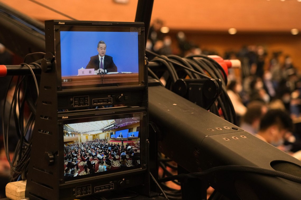 Chinese Foreign Minister Wang Yi speaks during a remote video press conference held on the sidelines of the annual meeting of China's National People's Congress (NPC) in Beijing, Monday, March 7, 2022. (AP Photo/Sam McNeil) Chinese Foreign Minister Wang Yi speaks during a remote video press conference held on the sidelines of the annual meeting of China's National People's Congress (NPC) in Beijing, Monday, March 7, 2022. (AP Photo/Sam McNeil)