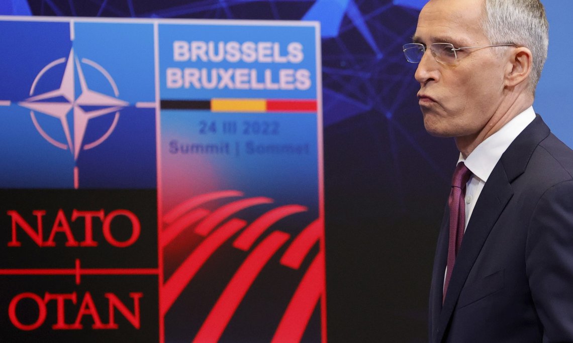 NATO Secretary General Jens Stoltenberg arrives for a media conference ahead of a NATO summit at NATO headquarters in Brussels, Wednesday, March 23, 2022. Western leaders are arriving in Brussels for Thursday's summits taking place at NATO and EU headquarters where they will seek to highlight their sense of unity in the face of the Russian invasion in Ukraine. (AP Photo/Olivier Matthys) NATO Secretary General Jens Stoltenberg arrives for a media conference ahead of a NATO summit at NATO headquarters in Brussels, Wednesday, March 23, 2022. Western leaders are arriving in Brussels for Thursday's summits taking place at NATO and EU headquarters where they will seek to highlight their sense of unity in the face of the Russian invasion in Ukraine. (AP Photo/Olivier Matthys)