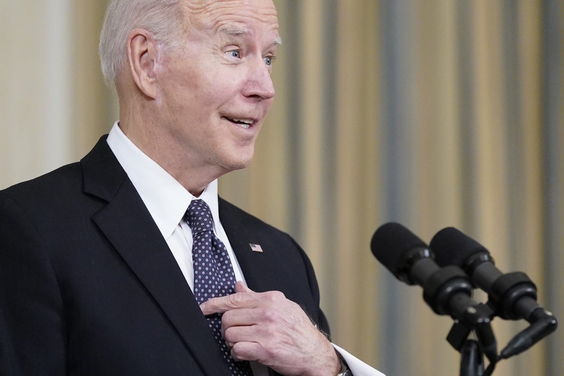 President Joe Biden speaks about Russian President Vladimir Putin and Russia's invasion of Ukraine after unveiling his proposed budget for fiscal year 2023 in the State Dining Room of the White House, Monday, March 28, 2022, in Washington. (AP Photo/Patrick Semansky) President Joe Biden speaks about Russian President Vladimir Putin and Russia's invasion of Ukraine after unveiling his proposed budget for fiscal year 2023 in the State Dining Room of the White House, Monday, March 28, 2022, in Washington. (AP Photo/Patrick Semansky)