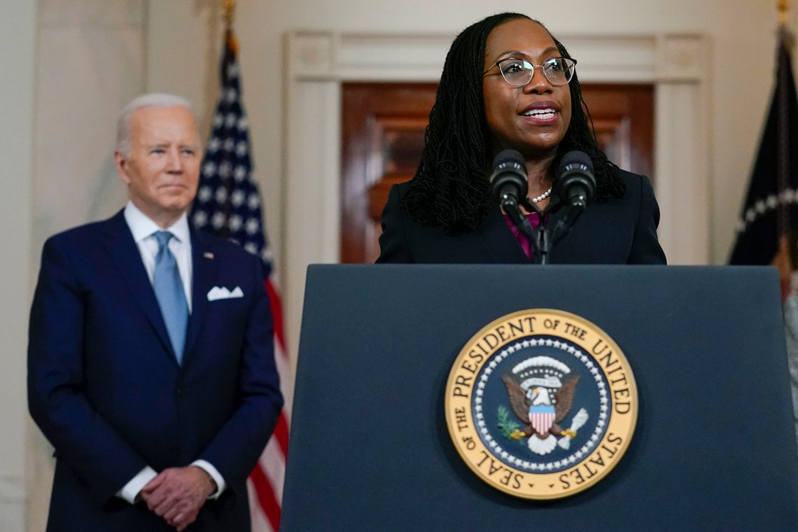FILE - Judge Ketanji Brown Jackson speaks after President Joe Biden announced Jackson as his nominee to the Supreme Court in the Cross Hall of the White House, Feb. 25, 2022, in Washington. Judge Jackson's confirmation hearing starts March 21. If confirmed, she would be the court's first Black female justice. (AP Photo/Carolyn Kaster, File) FILE - Judge Ketanji Brown Jackson speaks after President Joe Biden announced Jackson as his nominee to the Supreme Court in the Cross Hall of the White House, Feb. 25, 2022, in Washington. Judge Jackson's confirmation hearing starts March 21. If confirmed, she would be the court's first Black female justice. (AP Photo/Carolyn Kaster, File)