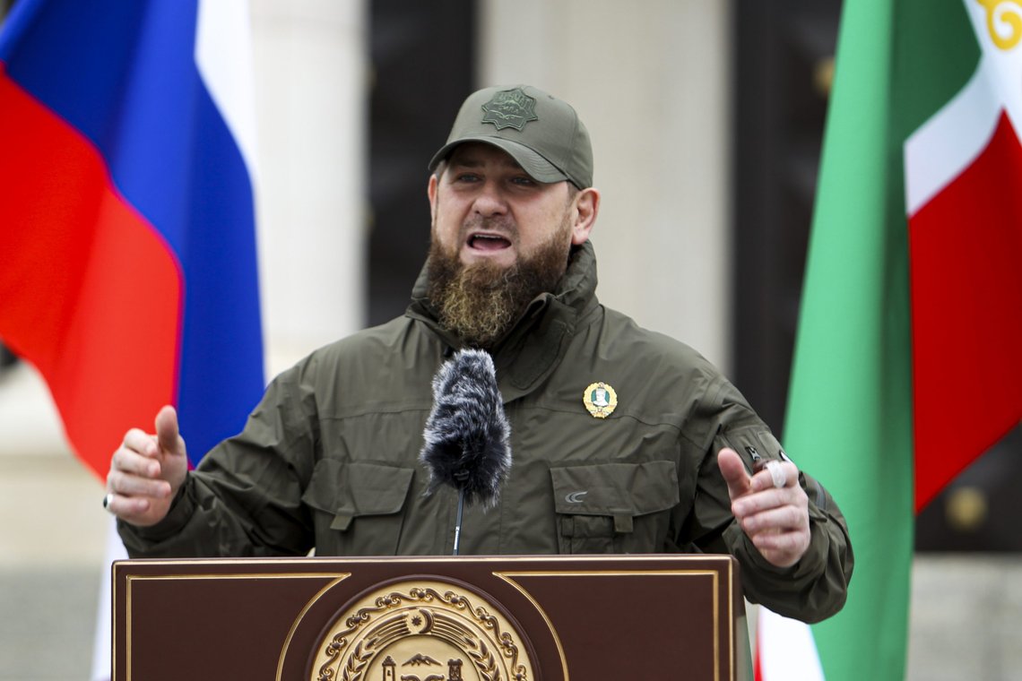 Chechnya's regional leader Ramzan Kadyrov addresses servicemen attending a review of the Chechen Republic's troops and military hardware in Grozny, the capital of the Chechen Republic, Russia, Friday, Feb. 25, 2022. Ramzan Kadyrov said that the servicemen of the Chechen Republic are ready to carry out any order of the President of the country. (AP Photo/Musa Sadulayev) Chechnya's regional leader Ramzan Kadyrov addresses servicemen attending a review of the Chechen Republic's troops and military hardware in Grozny, the capital of the Chechen Republic, Russia, Friday, Feb. 25, 2022. Ramzan Kadyrov said that the servicemen of the Chechen Republic are ready to carry out any order of the President of the country. (AP Photo/Musa Sadulayev)